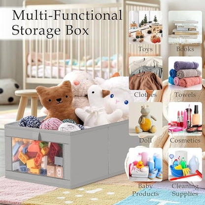 Criusia 8 Pack Linen Closet Organizers and Storage, Large Linen Closet Baskets for Organization, Foldable Storage Containers for Toys, Clothing, Towels, Jeans, Books, Shelves, Grey