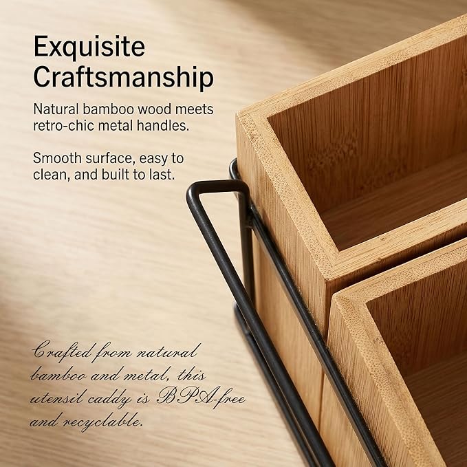 Silverware Caddy Wooden Silverware Holder Cutlery Storage Organizer Paper Plate Dispenser Flatware Cutlery Holder for Party Utensil Caddy for Spoons Forks Napkins Plates