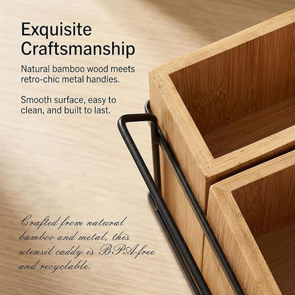 Silverware Caddy Wooden Silverware Holder Cutlery Storage Organizer Paper Plate Dispenser Flatware Cutlery Holder for Party Utensil Caddy for Spoons Forks Napkins Plates