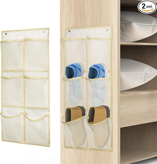 Wall Mounted Shoes Rack 2Pack/Can Store 6Pairs of Sneakers,with Sticky Hanging Mounts, Shoes Holder Storage Organizer Shelf,Door Shoe Hangers (SM06-Beige-2)