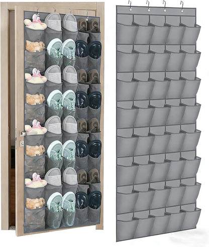 Over the Door Shoe Organizer, 40 Large Mesh Pockets Hanging Shoe Rack for Door, Space Saving Shoe Storage Organizer for Closet, Bedroom, Entryway, Gray