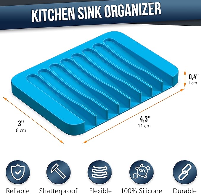 ZAPPOWARE Self Draining Soap Dish for Bar Soap - Pack of 2 Blue Silicone Waterfall Drain Soap Savers for Shower, Bath, Kitchen Countertop