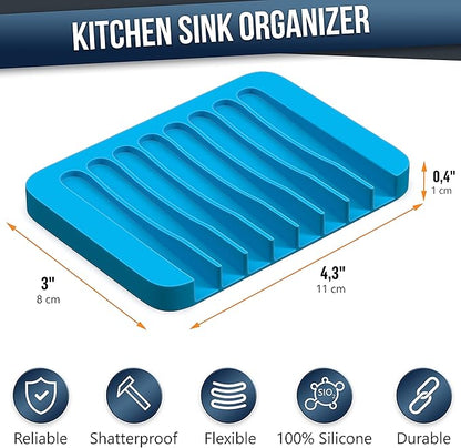 ZAPPOWARE Self Draining Soap Dish for Bar Soap - Pack of 2 Blue Silicone Waterfall Drain Soap Savers for Shower, Bath, Kitchen Countertop