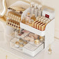 Booklov Makeup Organizer for Vanity, Countertop Cosmetic Display Case with Clear Acrylic Drawers, Bathroom Counter Beauty Caddy, Cute Table Storage Holder for Skincare, Brush Lipsticks, Crystal White