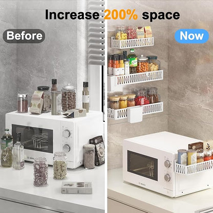 Sevenblue 4 Pack Large Magnetic Spice Rack for Refrigerator, Spice Rack Organizer, Moveable Magnetic Shelf Fridge Organizer with 4 Hooks for Kitchen and Oven Organization, White