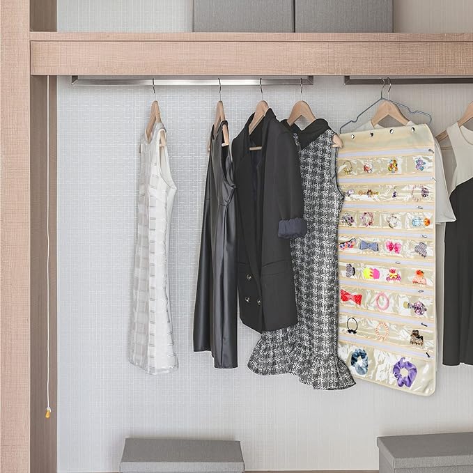 Luney Hanging Jewelry Organizer with Zippers, 56 Pockets Earring Holder Organizer with Pockets for Woman, for Hanging Earrings, Necklaces, Bracelets, Rings, Storage, Closet (Beige)