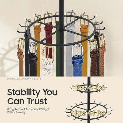 Floor Standing Belt Display, Tie Rack Floor Mounted Belt Hanger Belt Display Shelf Purse Hanger Stand Scarf Stand Adjustable Feet for Home, Boutiques, Clothing Stores, Retail Stores (Black)