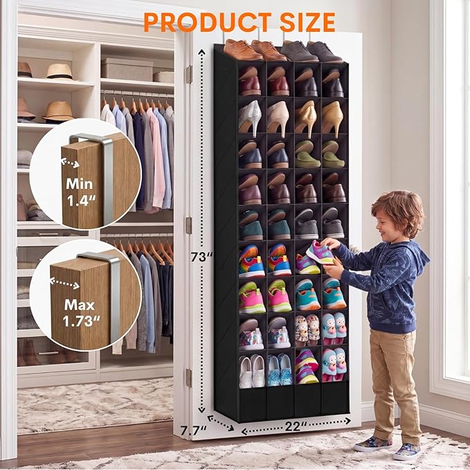 30-40 Pairs Over the Door Shoe Organizer, Large & Deep Pockets Hanging Shoe Rack, Space-Saving Closet Door Organizer Fits Boots,Sneakers or Larger Shoes,Shoe Storage for Bedroom,Small Closet,Entryway