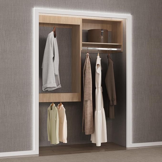Modular Closet System, 40" Wide Closet Organizer System with Hanging, Wood Tower Closet Storage for Walk In Closets, Wall Mounted Wardrobe Organizer Kit System, Bedroom, Wood