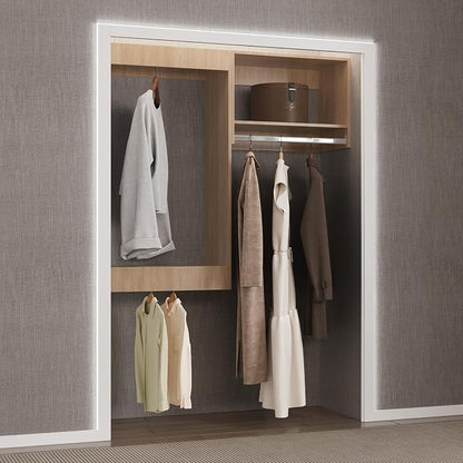 Modular Closet System, 40" Wide Closet Organizer System with Hanging, Wood Tower Closet Storage for Walk In Closets, Wall Mounted Wardrobe Organizer Kit System, Bedroom, Wood