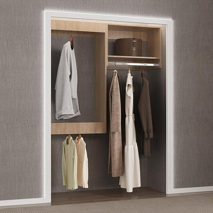 Modular Closet System, 58" Wide Closet Organizer System with Hanging, Wood Tower Closet Storage for Walk In Closets, Wall Mounted Wardrobe Organizer Kit System, Bedroom, Wood