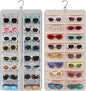 BAGSMART Hanging Jewelry Organizer, Dust Proof Sunglasses Storage Case Wall Mounted, Travel Dual Sided Glasses Case Multiple Pairs, Eyeglasses Holder with 32 Clear Slots & Metal Hook, Grey