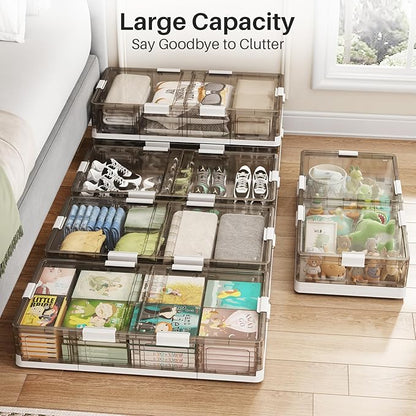 Kitstorack Plastic Under Bed Storage Containers,2 Pack Underbed Storage with Wheels,Foldable and Stackable Under Bed Organizer,Moisture and Dust-proof Storage Boxes for Clothes Shoes,13.6 Gal
