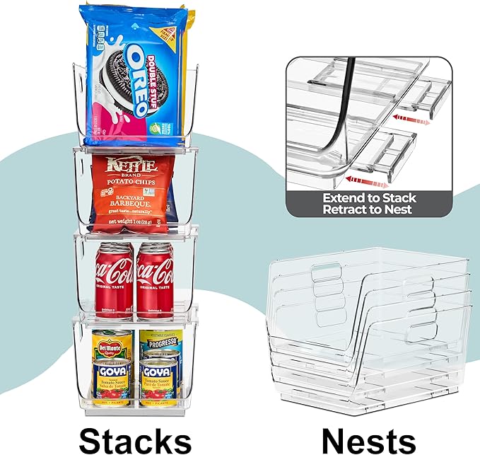 Sorbus Stackable Storage Bins Open Front, Clear Stackable Storage Bins, Pantry Bins for Storage and Organization, Acrylic Stackable Bins for Kitchen, Clear Pantry Organizer Bins (Medium 8 Pack)