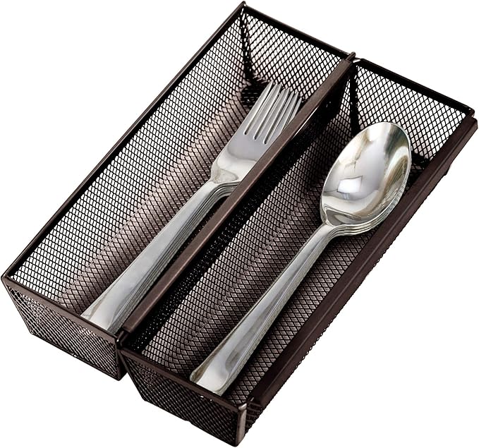 Smart Design Drawer Organizer - Steel Metal Mesh - Set of 6 (9 x 3 Inch, 6-Pack, Bronze)