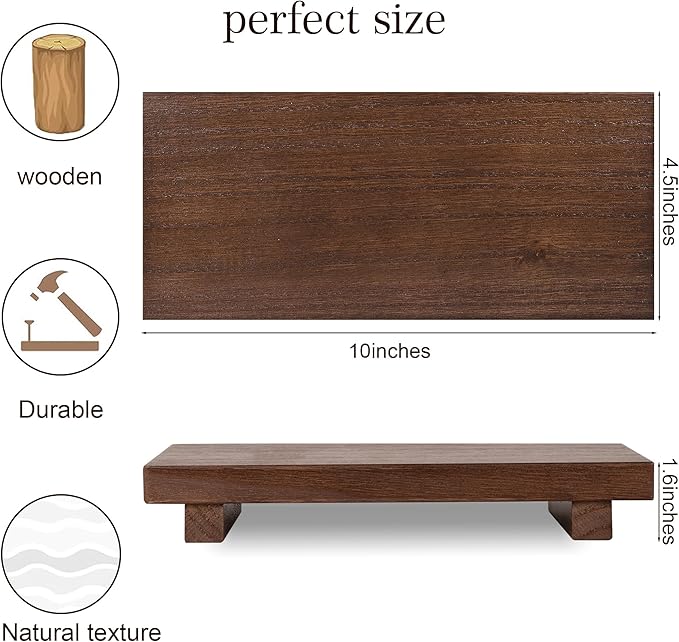 zoocatia Small Wood Tray Pedestal Stand Farmhouse Bathroom Decor Decorative Wooden Riser Kitchen Soap Dish Holder for Vanity, Counter, Sink, 10" x 4.5" - Walnut