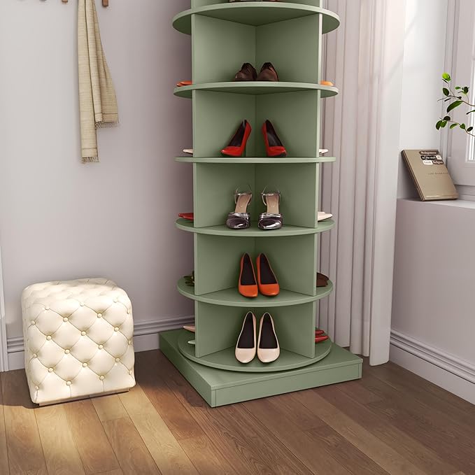 HomVent Rotating Shoe Rack, 6-Tier Spinning Shoe Rack Tower, Free Standing 360° Revolving Shoe Organizer Shoe Storage Shelf Hold Over 24 Pairs Shoes for Entryway Living Room