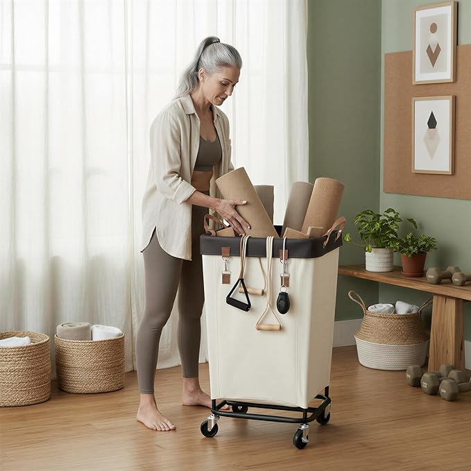 StorageWorks 160L Laundry Basket with Wheels, Large Rolling Hampers for Clothing Organizer, Dirty Clothes Basket for Hotel, Home, Closet, Dorm, Beige