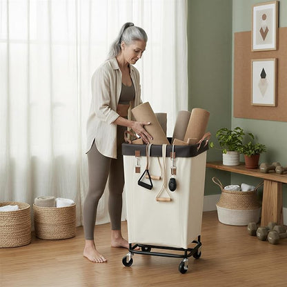 StorageWorks 160L Laundry Basket with Wheels, Large Rolling Hampers for Clothing Organizer, Dirty Clothes Basket for Hotel, Home, Closet, Dorm, Beige