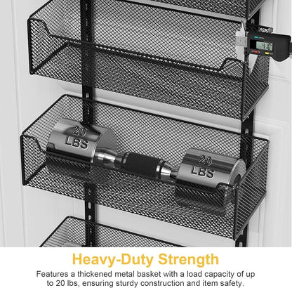VyGrow Over the Door Organizer, 8-Tier Pantry Organizer with Fully Enclosed Mesh Baskets, Heavy-Duty Metal Hanging Spice Rack for Kitchen Bathroom Laundry Room, 2-in-1 Wall Mount or Door Mount, Black