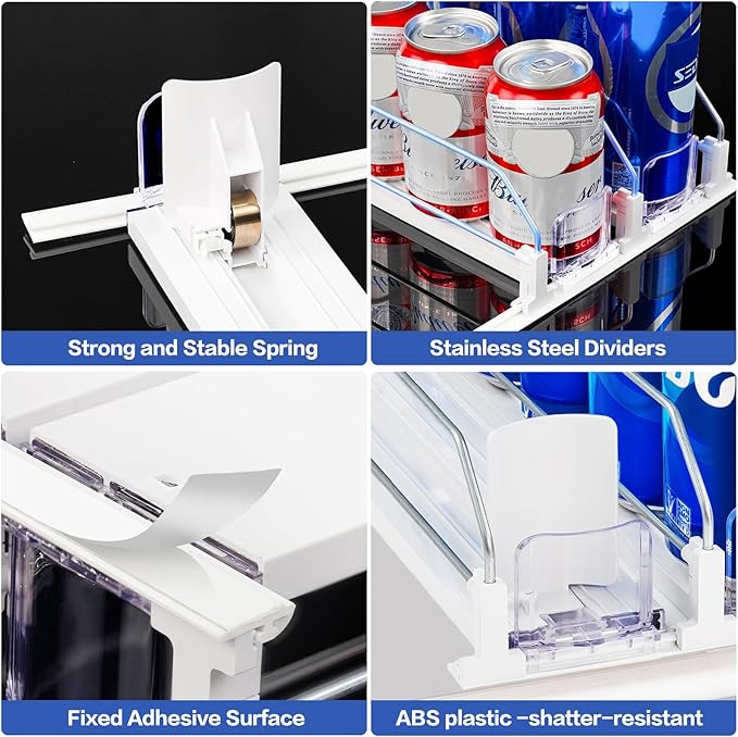 Drink Organizer for Fridge, Automatic Pusher Drink Dispenser for Refrigerator, Adjustable Width Soda Can Organizer for Beer Beverage Bottle Holds up to 20 Cans 4Row (Depth15.3 x Wide13.4)