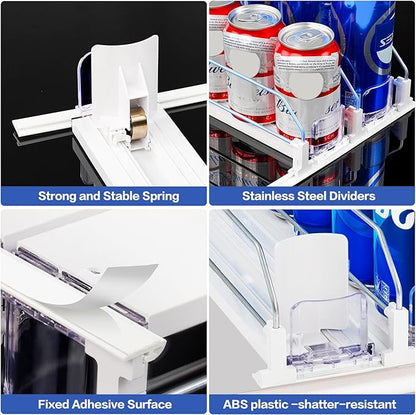 Drink Organizer for Fridge, Automatic Pusher Drink Dispenser for Refrigerator, Adjustable Width Soda Can Organizer for Beer Beverage Bottle Holds up to 20 Cans 4Row (Depth15.3 x Wide13.4)