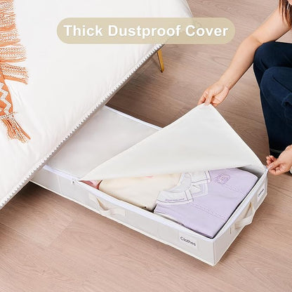 Vincona Under Bed Storage with Wheels, 2 Pack Under Bed Storage Containers with Label Holders for Clothes, Shoes and Blankets, Rolling Underbed Shoe Organizer with Cover, Beige (35.43x15.7x7.28 in)
