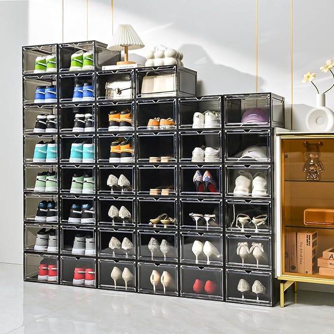 Large Shoe Boxes Clear Plastic Stackable，Drop Front Shoe Box with Clear Door, Shoe Containers For Sneaker Display,Fit up to US Size12