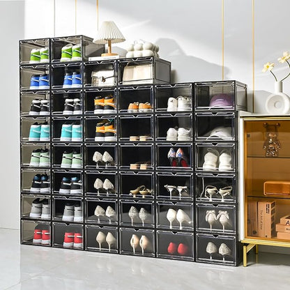 Large Shoe Boxes Clear Plastic Stackable，Drop Front Shoe Box with Clear Door, Shoe Containers For Sneaker Display,Fit up to US Size12