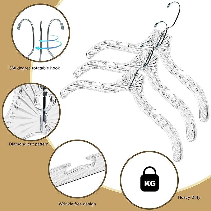 Quality Clear Plastic Hangers 96 Pack - Crystal Cut for Shirts, Suits, Coats, Dresses Hangers, Heavy Duty & Nonslip Design with Swivel Hook, 17 inches