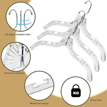 Quality Clear Plastic Hangers 96 Pack - Crystal Cut for Shirts, Suits, Coats, Dresses Hangers, Heavy Duty & Nonslip Design with Swivel Hook, 17 inches