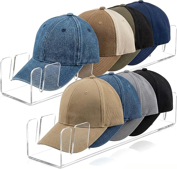 Boxalls Hat Stand for Baseball Caps 2 Pack, No-Install Acrylic Hat Organizer and Display for Closet/Desktop, Baseball Hat Storage Holds 14 Caps, Space Saver Hat Rack Hat Holder