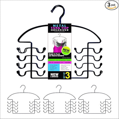 Organizer Hangers for Tank Tops, Bras & Camis by Dr. Organizer – USA Patented Steel 3-Piece Set – Space-Saving Multi-Hanger Holds 24 Garments – Rust-Resistant, Durable Closet & Laundry Organizer