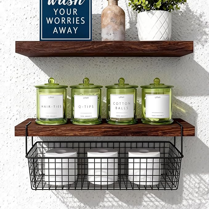 LITIVY 4 Pack Bathroom Organizers and Storage - 16 Oz Glass Qtip Holder & Cotton Pad Dispenser with Lid, Apothecary Jars for Home, Room Decor, Kitchen Organizer (Green)