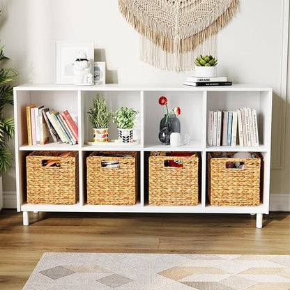 SpaceAid 4 Pack Wicker Basket, Storage Baskets for Organizing, Woven Rattan Basket with Handles for Shelves, Water Hyacinth Large Cube Organizer Storage Bin, 10.5x10.5x10.5 inch, Natural