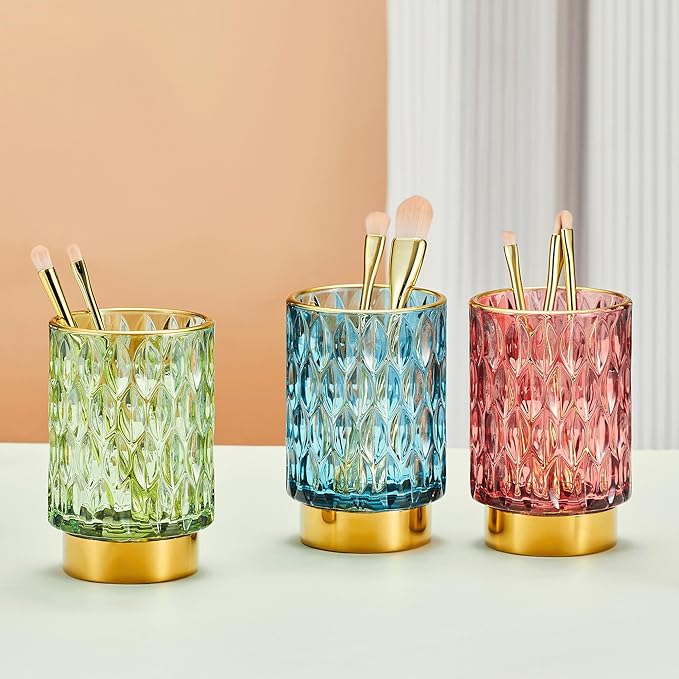 Makeup Brush Holder Organizer,Toothbrush Holders,Desk Pen Pencil Holder,Multifunctional Vintage Glass Brush Cup（A39-1-US）