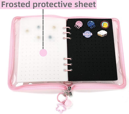 Chillpaper Enamel Pin Display Book Collection Trading Book Portable Brooch Pins Holder Storage Organizer Case Zippered (Pink Heart Lace)