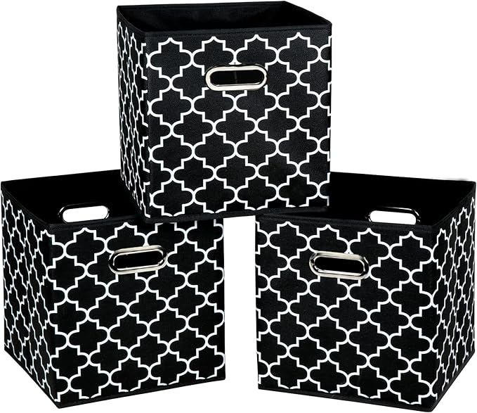 Fabric Cloth Storage Bins,Fabric Cube Organizer with Dual Handles Foldable Cube Storage Baskets for Home Bedroom Storage,Set of 3,(Black light)