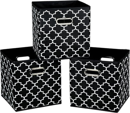 Fabric Cloth Storage Bins,Fabric Cube Organizer with Dual Handles Foldable Cube Storage Baskets for Home Bedroom Storage,Set of 3,(Black light)