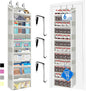 Over the Door Organizer Storage 6 Tier, 12 Large Capacity Side Pockets, Heavy Duty Metal Reinforced Hook Anti Tilt 75 LB Load Behind Door Storage for Bedroom Bathroom Pantry Nursery
