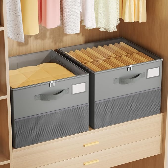 NestOrganix 2 Pack Shoe Organizer for Closet, Large Shoe Box Storage Containers, Foldable Shoe Storage Organizer Box Bin with Adjustable Dividers and Clear Cover, Space Saving Shoes Holder, Gray