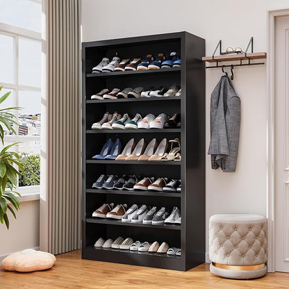 OSEILLC 7-Tier Heavy Duty Storage Shoe Rack,Large Sturdy Shoe Cabinet,Adjustable Shelving Unit with Back Panel for Home, Office & Garage Use - 55" Tall Metal Organizer (Black, 7 Tier-55 H*27.6W)