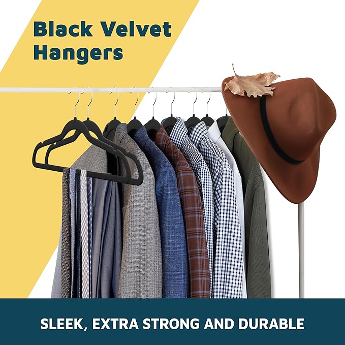 Lifemaster Velvet Clothes Hangers – With 360 Degree Swivel Hook and Non-Slip Shoulder Notch, Holds Up To 10 lbs, Heavy Duty Hanger Set, For Organizing Suit, Dress, Coat, and Clothes, Pack of 10, Black