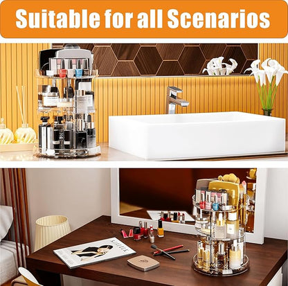 Yieach 360 Rotating Makeup Organizer for Vanity,Bathroom counter,Adjustable Spinning Skincare Organizers,Cosmetic Display Cases and Makeup Holder for Palette,Eyeshadow,Brush,Perfume Organizer,Clear