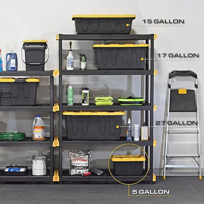 CX BLACK & YELLOW 27-Gallon Heavy Duty Storage Bins with Lids, Stackable Plastic Storage Bins with Weather-Resistant Design, Home Organization, 4 Pack (14.3H x 20.6W x 30.6D)