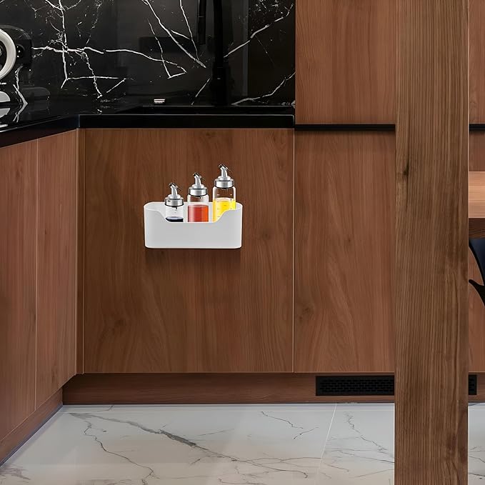 2026 NEW 2 Pcs Kitchen Cabinet Door Storage Box Wall Mount Organizer Adhesive Shower Shelf Wall-mounted Boxes