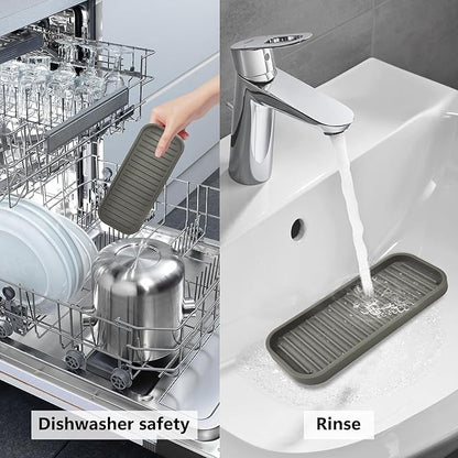 Gosmol Silicone Sponge Holder Kitchen Sink Organizer Tray Dish Caddy Soap Dispenser, Scrubber Spoon Holder,Dishwashing Accessories 2 Pack (Brown)