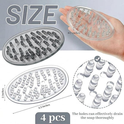 4 Pcs Plastic Soap Holder Soap Dish Bar Saver Tray with Holes Sponge Holder for Kitchen Bathroom Shower Counter, 4.5 x 3 x 0.7 Inches (Clear,Light Gray)