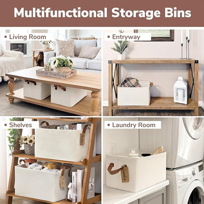 CHICVITA Closet Storage Bins Storage Baskets for Shelves, Baskets for Organizing, Closet Organizers and Storage, Cube Storage Bins, 16 ¾" L x 11" W x 9 ¾" H, Beige, 4-Pack