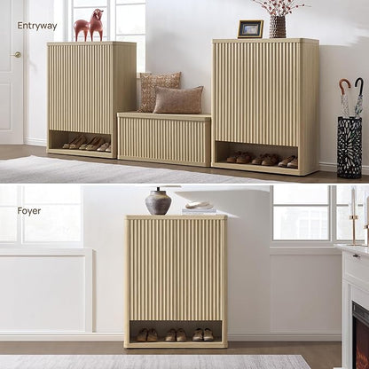 SICOTAS Shoe Cabinet 44 inch Tall Fluted Shoe Cabinet with Doors & 4 Shelves Wooden Large Hidden Shoe Storage Organizer Modern Free Standing 6-Tier Cabinet for Entryway Living Room Closet